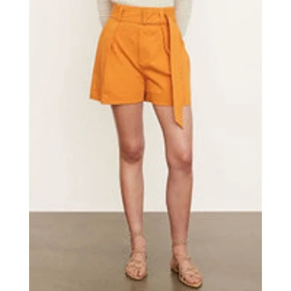VINCE Women's Burnt Orange High Waist Belted Twill Pleated Shorts Size 12 NWT